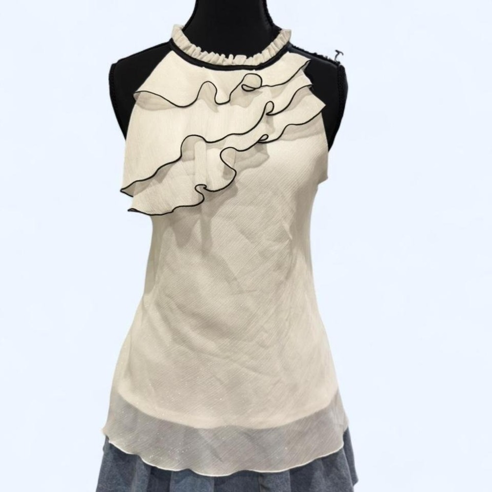 Y2K sheer ruffle halter blouse coquette floaty‎ top  sheer chiffon halter top